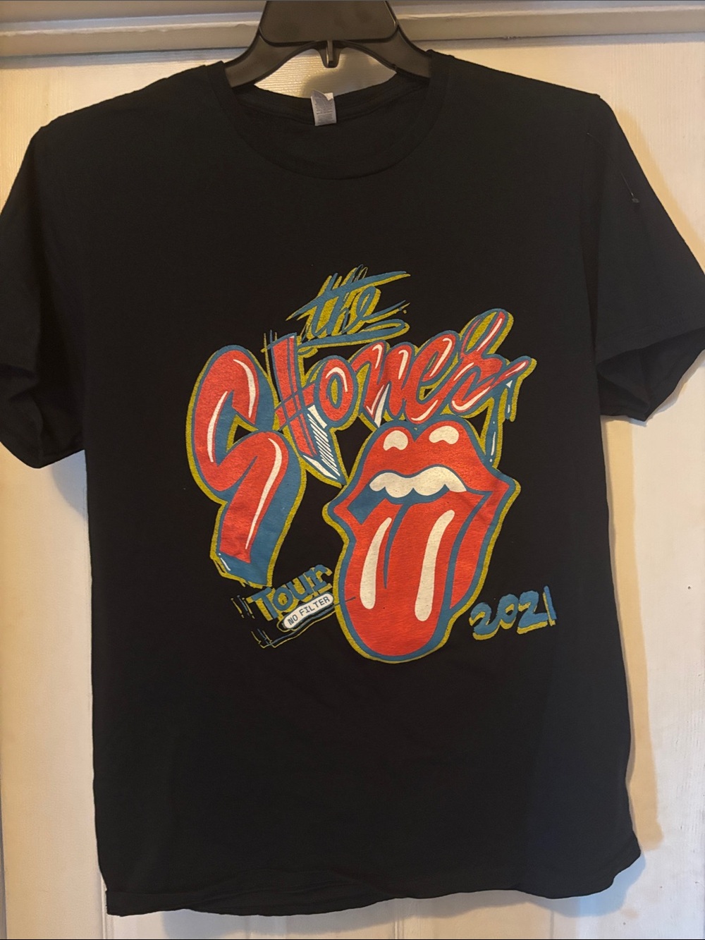 the Rolling Stones Black Short Sleeve Tee with Red Tongue Graphic Tour Shirt